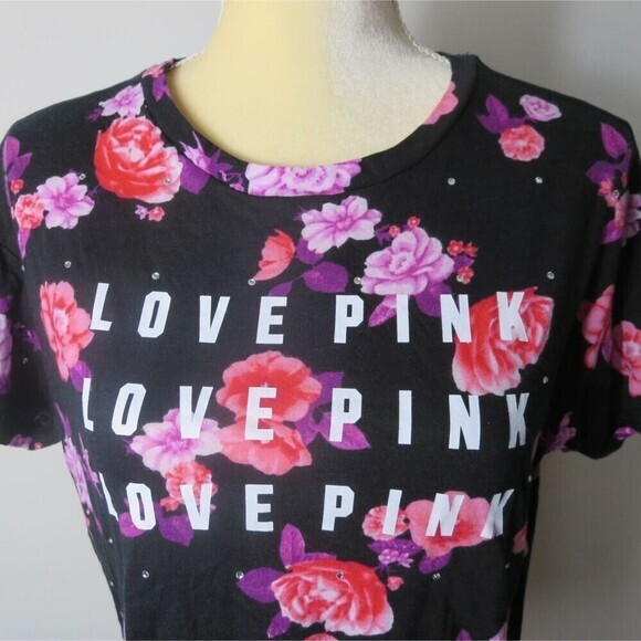 PINK VICTORIA'S‎ SECRET Cropped Floral, Bling Tee Size XS/XP - Picture 4 of 12
